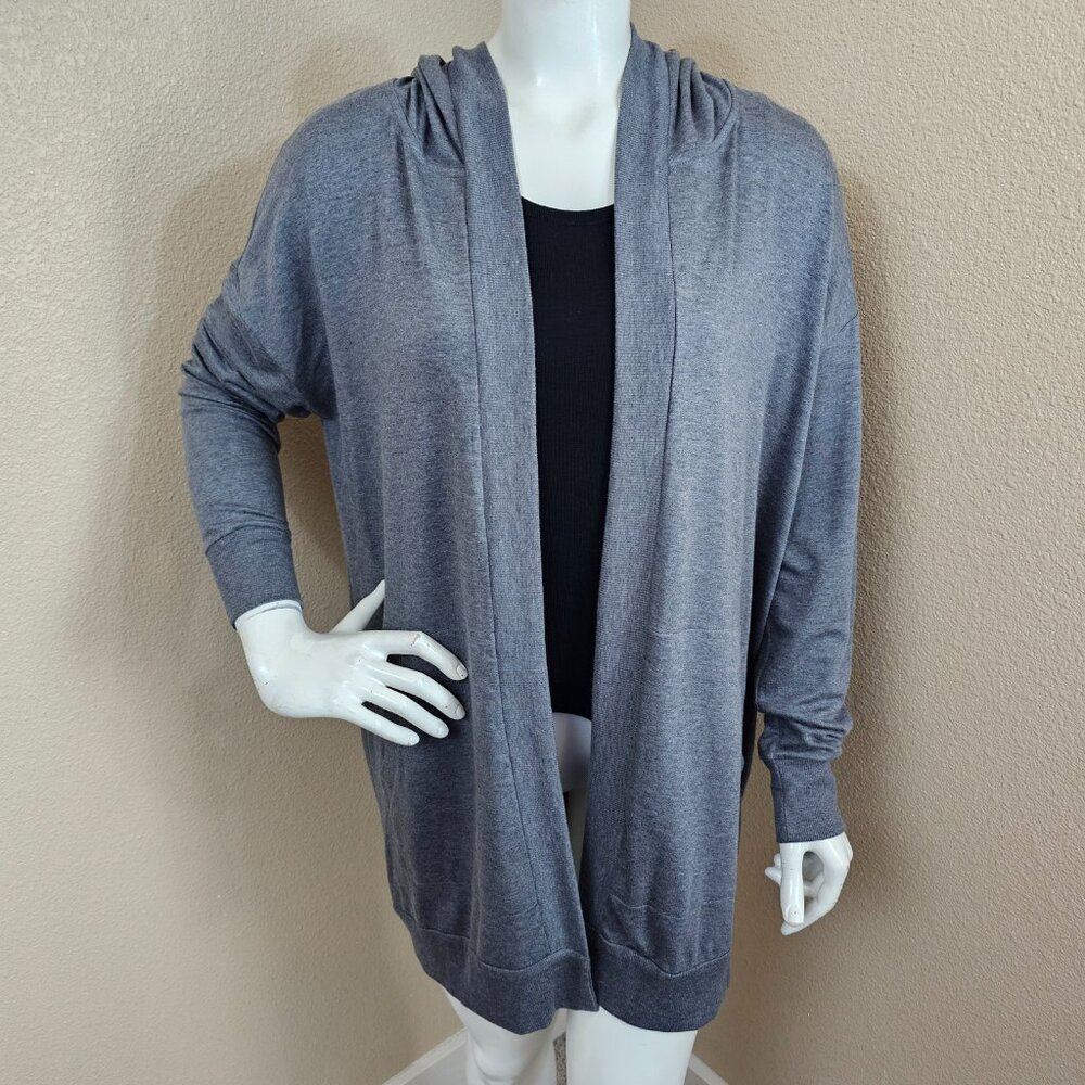 EILEEN FISHER Gray Tencel Open Front Hooded Cardigan~Size S/P